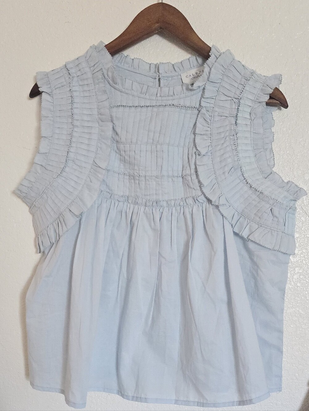 Calypso St. Barth Pale Blue Ruffled Sleeveless Top